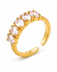 Cilla Jewels Goudkleurige Verstelbare Damesring met Vijf Ovale Zirkonia
