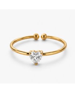 Cilla Jewels Goudkleurige Verstelbare Damesring met Witte Hartvormige Zirkonia