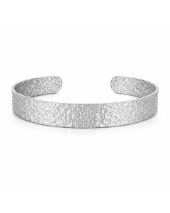Cilla Jewels Zilverkleurige Brede Dames Bangle Armband met Korrelstructuur