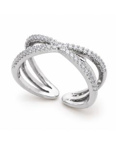 Cilla Jewels Zilverkleurige Verstelbare Damesring met Kruisende Zirkoniabanden