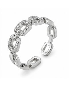 Cilla Jewels Zilverkleurige Verstelbare Damesring met Rechthoekige Schakels en Witte Zirkonia