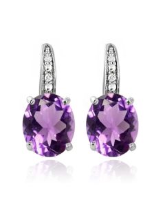 Cilla Jewels 925 Zilveren Oorbellen met Grote Paarse Amethyst Steen