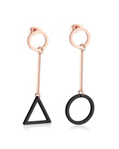 Cilla Jewels Cirkel Driehoek oorhangers Edelstaal Rose met Zwart