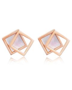 Cilla Jewels Dames oorknoppen Double Square Shell Rose Wit