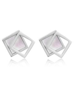 Cilla Jewels Dames oorknoppen Double Square Shell Zilverkleurig