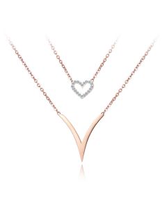 Cilla Jewels gelaagde dames ketting Rose Verguld Kristal Hart