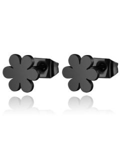 Cilla Jewels oorknoppen Edelstaal Bloem Zwart