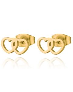Cilla Jewels oorknoppen Edelstaal Dubbel Hartje Goudkleurig