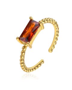 Cilla Jewels Vergulde Ring met Langwerpige Oranjerode Zirkonia