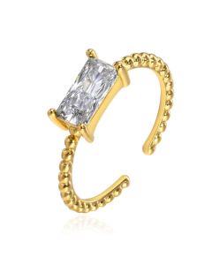 Cilla Jewels Vergulde Ring met Langwerpige Transparante Zirkonia