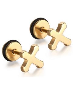 Cross Stud oorbellen edelstaal Goud