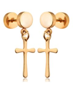 Cross Stud oorbellen Titanium Goudkleurig