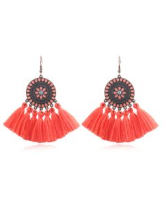 Dames oorbellen hangers met katoenen kwastjes kleur roze