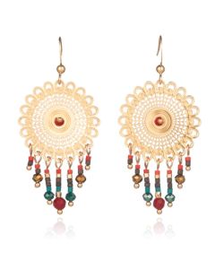 Dames oorbellen oorhangers rond met multicolor kraaltjes