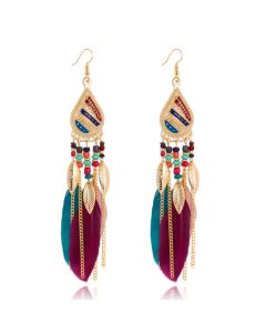 Dames oorhangers met multicolor veren en kraaltjes 135 mm