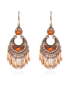 Dames oorhangers met oranje steentjes en goudkleurige hangers