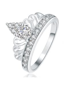 Dames Ring Edelstaal Verzilverd met Kroon en Zirkonia Stenen