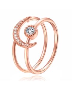 Dames Ring Rose kleurig Edelstaal met Maan en Zirkonia Steen