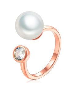 Dames Ring Rose kleurig Verstelbaar Verguld met Zirkonia en Parel