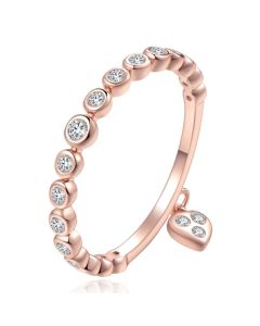 Dames Ring Rose kleurig Verzilverd Edelstaal met Zirkonia en Hartje