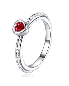 Dames Ring Verzilverd van Edelstaal met Rood Hart van Zirkonia
