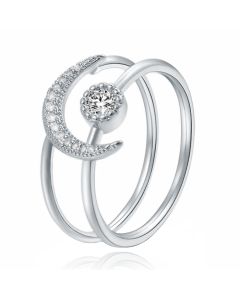 Dames Ring Zilverkleurig Edelstaal met Maan en Zirkonia Steen