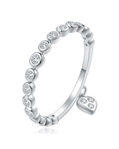 Dames Ring Zilverkleurig Verzilverd Edelstaal met Zirkonia en Hartje