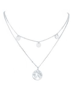 Dames ketting Multi Layer World Map Zilverkleurig
