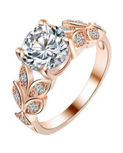 Dames ring LGT Jewels Crystal Leaf Rose 
