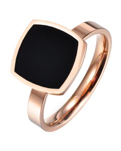 Dames Ring Rose Veguld Staal Zwart Acryl