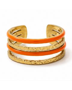 Deja Jewels Goudkleurige Brede Verstelbare Damesring met Oranje Banddetails