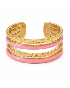 Deja Jewels Goudkleurige Brede Verstelbare Damesring met Roze Banddetails