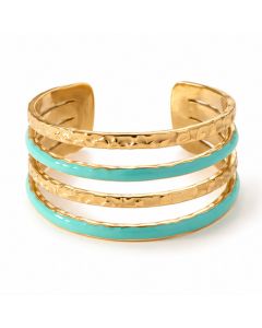 Deja Jewels Goudkleurige Brede Verstelbare Damesring met Turquoise Banddetails