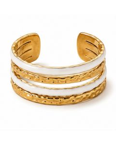 Deja Jewels Goudkleurige Brede Verstelbare Damesring met Witte Banddetails