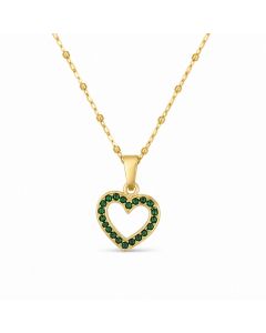 Deja Jewels Goudkleurige Dames Ketting met Open Hart en Groene Zirkonia