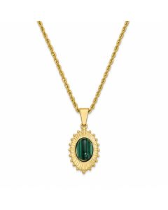 Deja Jewels Goudkleurige Dames Ketting met Ovale Groene Stralenhanger