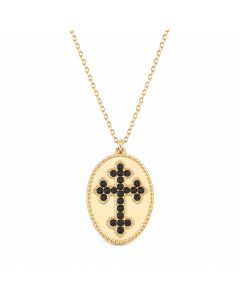Deja Jewels Goudkleurige Dames Ketting met Ovale Zwarte Kruishanger