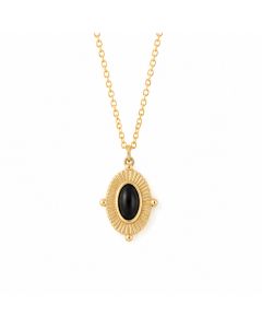 Deja Jewels Goudkleurige Dames Ketting met Ovale Zwarte Stralenhanger