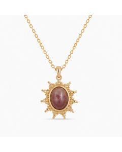 Deja Jewels Goudkleurige Dames Ketting met Ronde Bordeauxrode Zonhanger