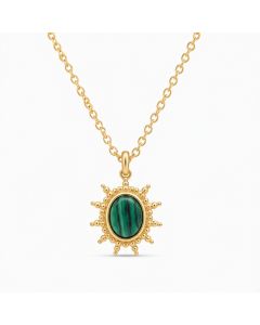 Deja Jewels Goudkleurige Dames Ketting met Ronde Groene Zonhanger