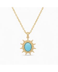 Deja Jewels Goudkleurige Dames Ketting met Ronde Turquoise Zonhanger