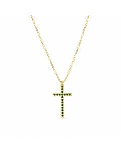 Deja Jewels Goudkleurige Dames Kruisketting met Groene Zirkonia