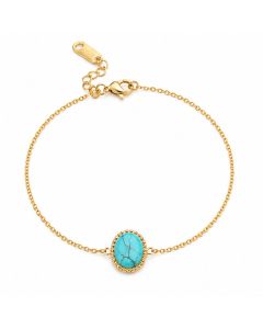 Deja Jewels Goudkleurige Verstelbare Damesarmband met Ovale Turquoise Steen