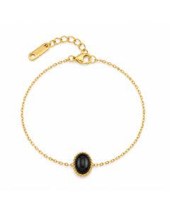 Deja Jewels Goudkleurige Verstelbare Damesarmband met Ovale Zwarte Steen