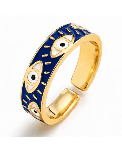 Deja Jewels Goudkleurige Verstelbare Damesring met Blauw Oogmotief