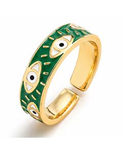 Deja Jewels Goudkleurige Verstelbare Damesring met Groen Oogmotief