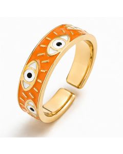 Deja Jewels Goudkleurige Verstelbare Damesring met Oranje Oogmotief