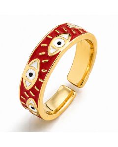 Deja Jewels Goudkleurige Verstelbare Damesring met Rood Oogmotief