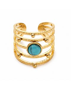 Deja Jewels Goudkleurige Verstelbare Damesring met Turquoise Cabochon