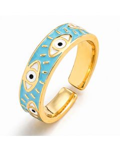 Deja Jewels Goudkleurige Verstelbare Damesring met Turquoise Oogmotief